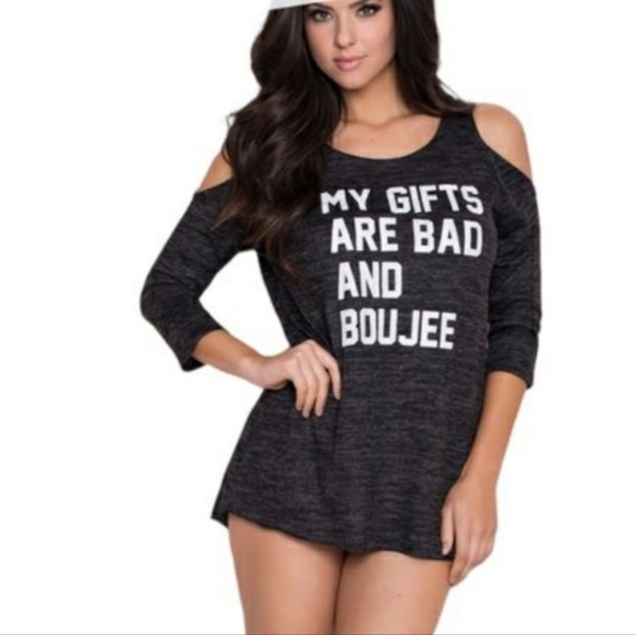 NEW Yandy My Gifts are Bad and Boujee Black Lounge Sleep Shirt Small - Picture 1 of 5